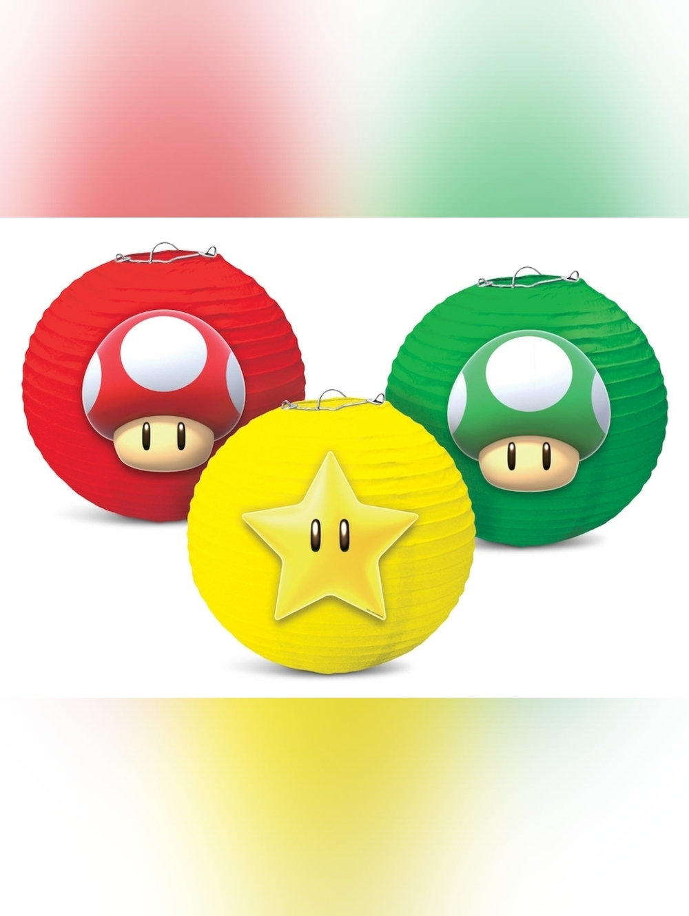 Nintendo Super Mario 3 Piece Red, Yellow & Green Character Lanterns New